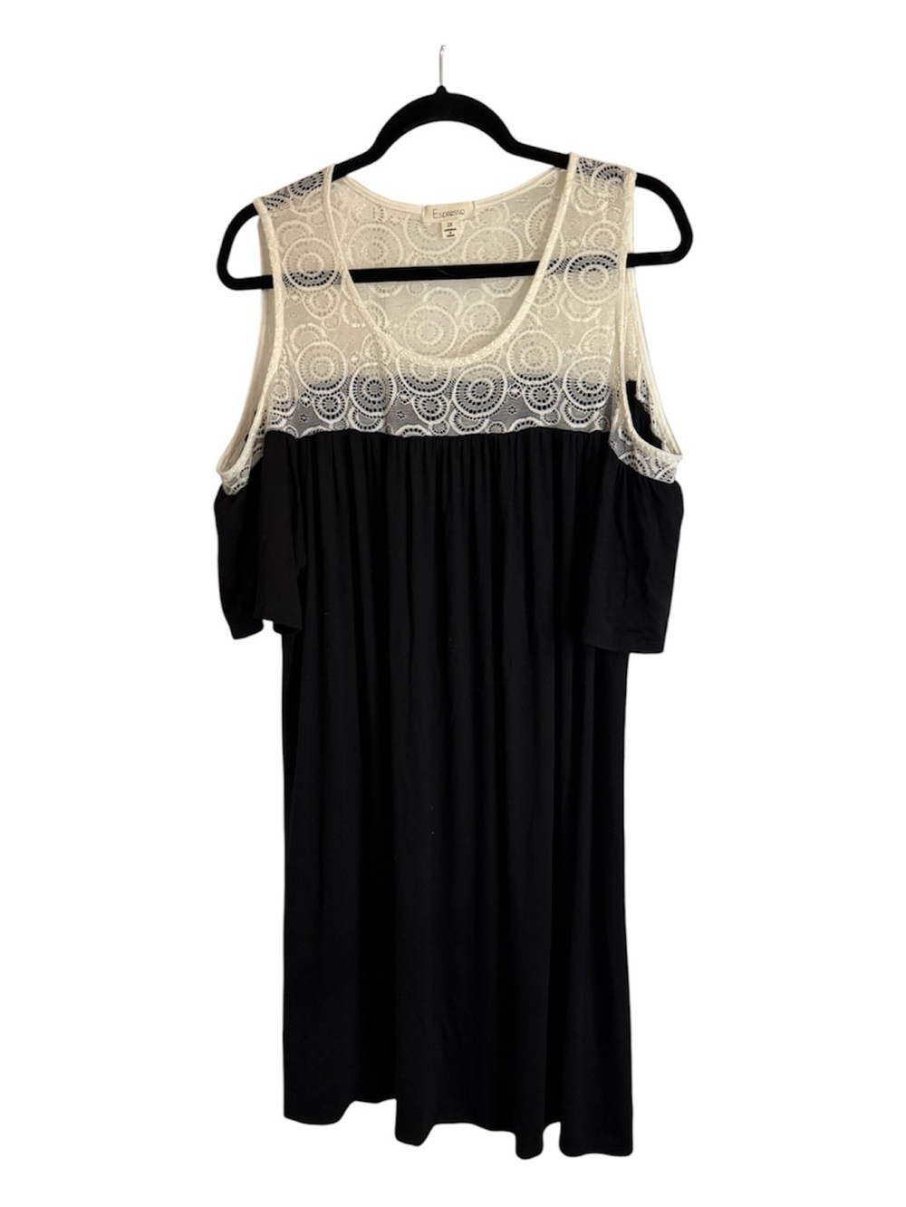 Espresso Cold Shoulder Dress 2X Black Crochet Lace Yoke Circle Medallion Plus Si